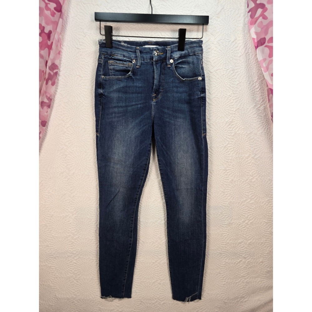 Good American Good Legs Skinny Jeans Blue Dark Wash Raw Hem GLREB99T Size 2/26